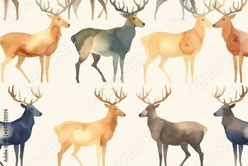 Repeated pattern of watercolor elk. Generative AI