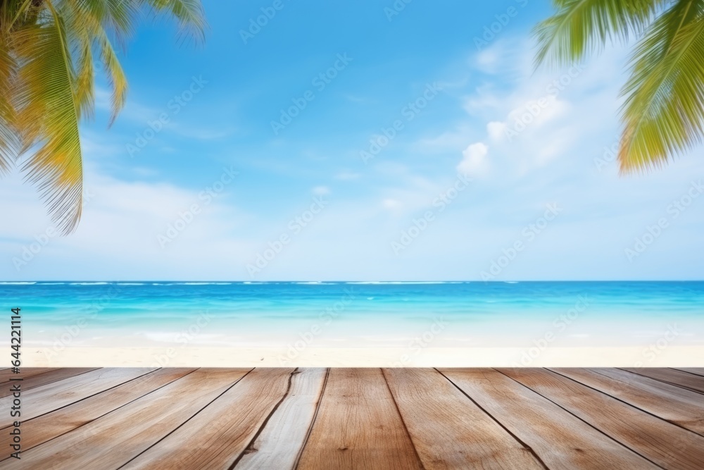 Wooden copy space on Summer tropical sea Wooden copy space on Summer tropical sea