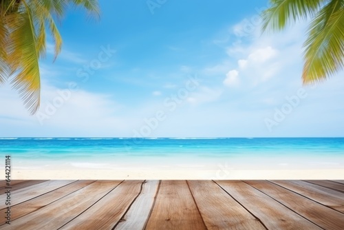 Wooden copy space on Summer tropical sea