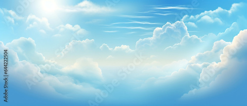 Błękitne tło - niebo z delikatnymi chmurami i obłokami - tron Boży, rajska światłość. Miejsce przebywania aniołów.