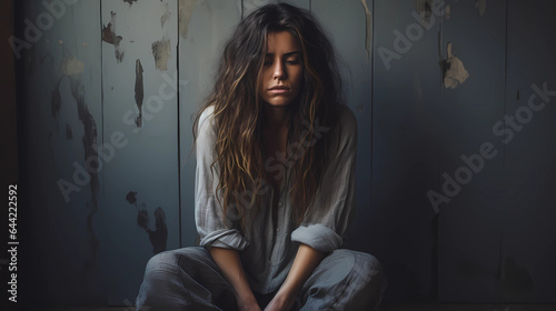 Depressed woman with anxiety and mental disorders