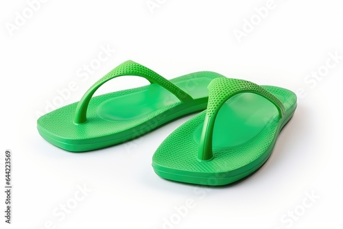 green beach flip flops on a white