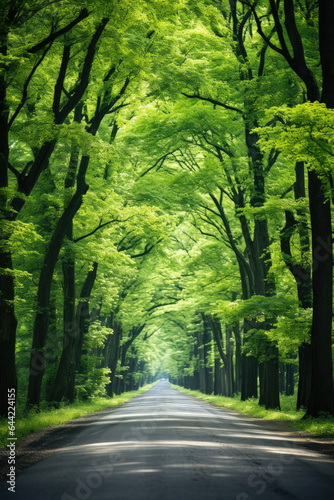 Winding footpath through green forest. Generative AI © piai