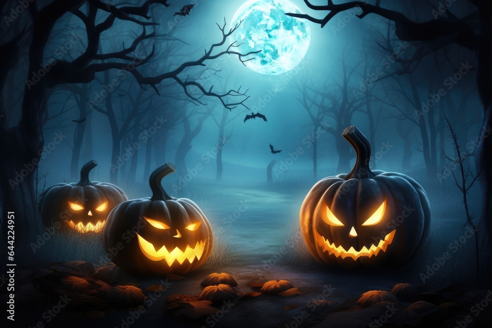 Jack-O-Lanterns Glowing At Moonlight Jack-O-Lanterns Glowing At Moonlight