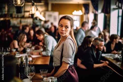 shot of a waitress in a busy restaurant