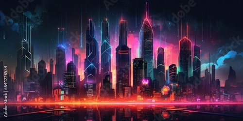 city skyline cyberpunk neon on dark background. beautiful Generative AI AIG32