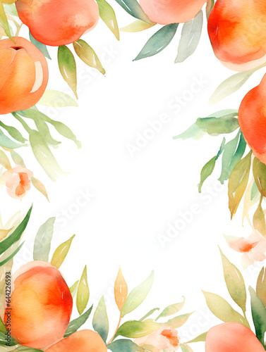 Watercolor illustration frame with apricots and white copy space for text