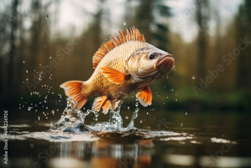carp fish jumping out of the water in a river