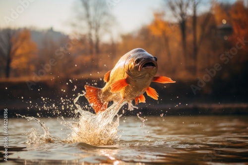 carp fish jumping out of the water in a river