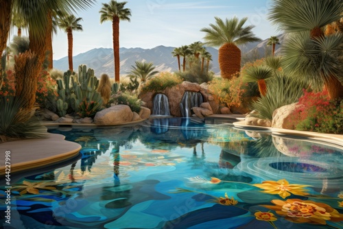 Desert Oasis with Palm-Fringed Outdoor Pool - AI Generated
