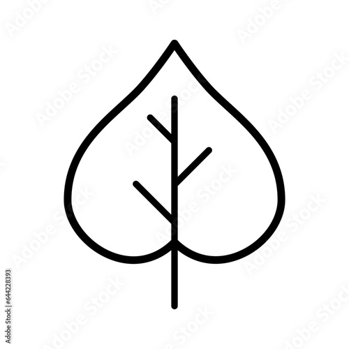 Black single heart shaped leaf line icon, simple natural plant element outline flat design pictogram, infographic vector for app logo web button ui ux interface isolated on white background