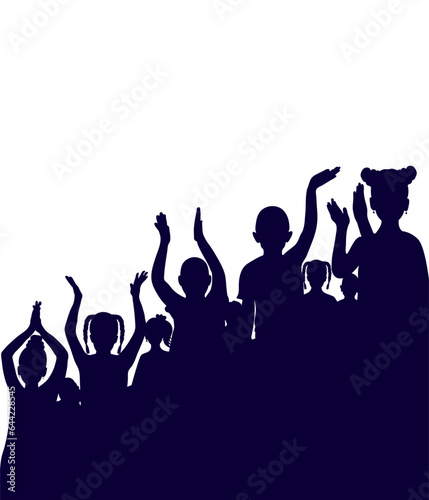 Group of happy children, silhouette. School kids, sport fans. Vector illustration