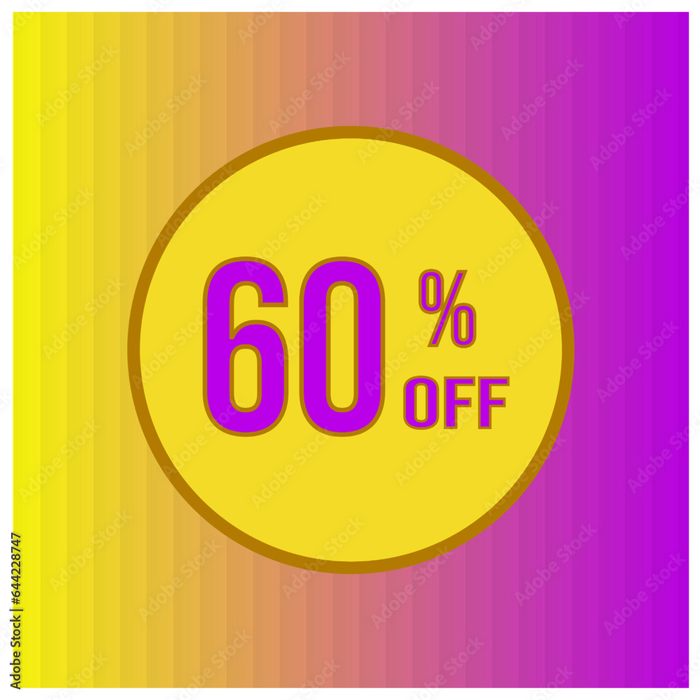 Up to 60 percent off. Vector design with yellow circle and gradient background and texture.