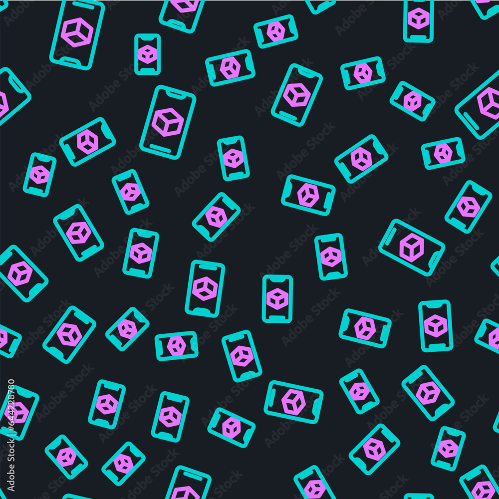 Line 3D printer software icon isolated seamless pattern on black background. 3d printing. Vector Line 3D printer software icon isolated seamless pattern on black background. 3d printing. Vector