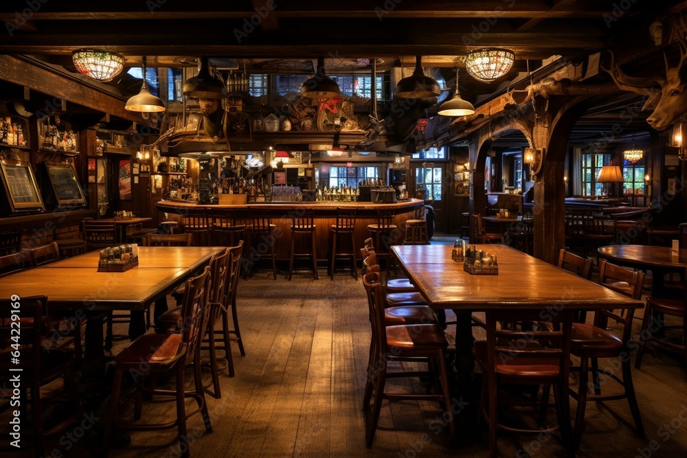 A classic tavern hosting patrons for beer, whiskey, and pub-style cuisine. Generative AI