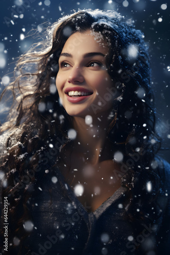 A woman in a snow  winter portrait