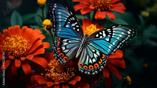 a close-up image of a delicate butterfly perched on a vibrant flower