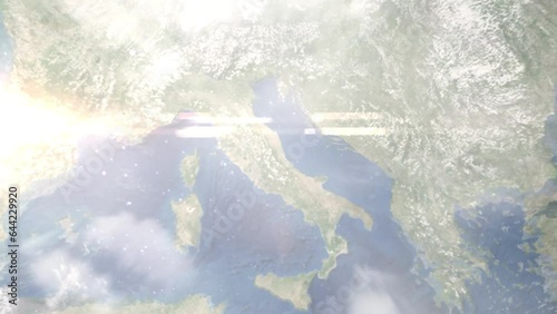 Zoom in from space and focus on Teramo, Italy. 3D Animation. Background for travel intro. Elements of this image furnished by NASA	 photo