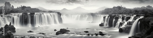 View panorama BnW waterfall  landscape background