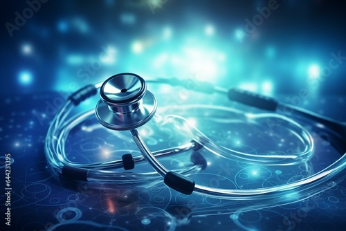 Digital stethoscope connected to network, enabling remote medical analysis and diagnosis through telemedicine technology. Generative AI