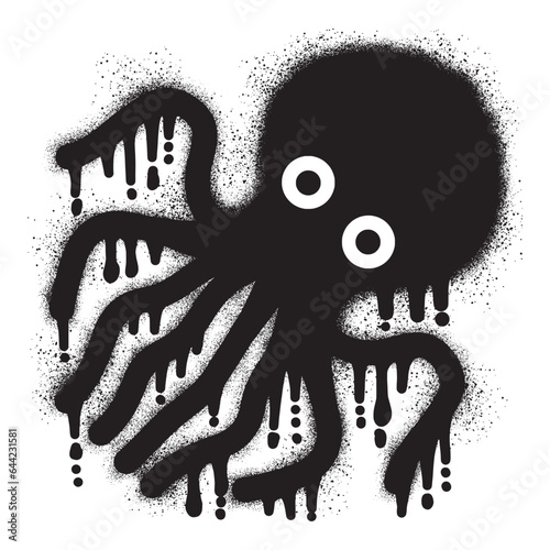 Octopus graffiti with black spray paint
