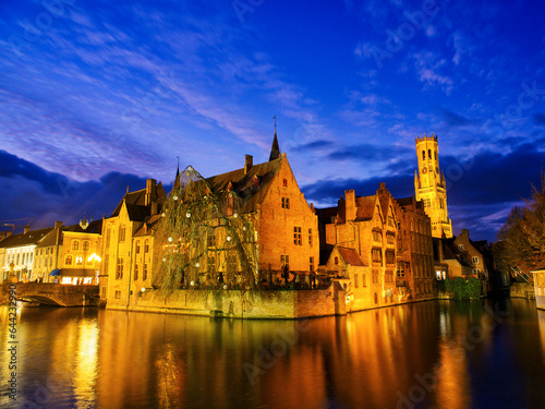Christmas lights in famous canal, Bruges, Belgium