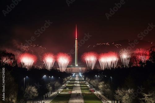 Tirana Albania's New Year fireworks display. Generative AI