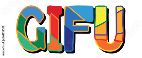 GIFU. Bright cartoon color doodle isolated typographic inscription, Illustrated text. Place in Japan GIFU for print, Japanese travel resources, social network, adv banner, t-shirt design