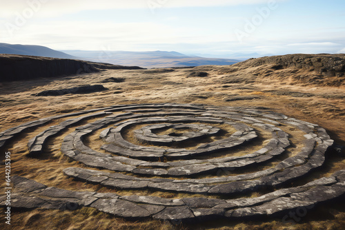 A mysterious stone circle standing in an open field photo