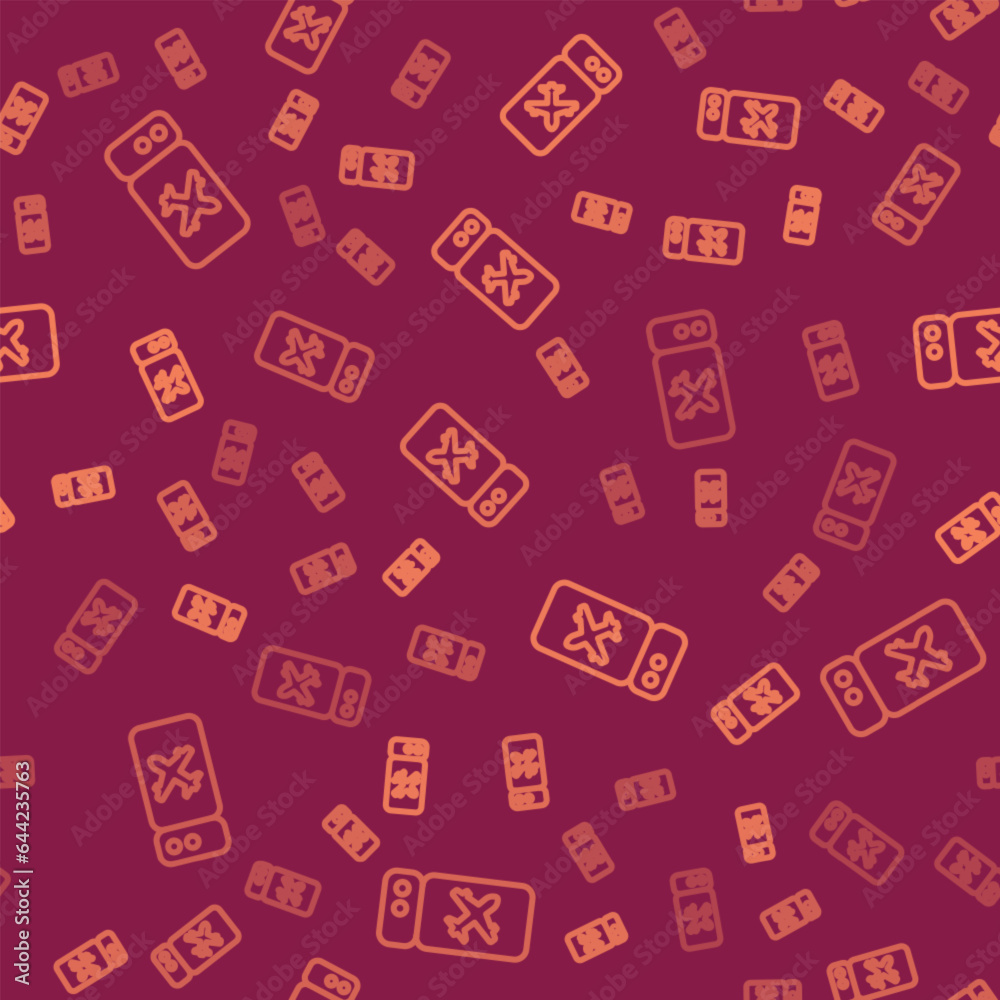 Brown line Airline ticket icon isolated seamless pattern on red background. Plane ticket. Vector Brown line Airline ticket icon isolated seamless pattern on red background. Plane ticket. Vector