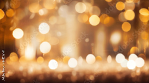 Christmas golden background with light bokeh. Bllured, out of focus. Ai Generative