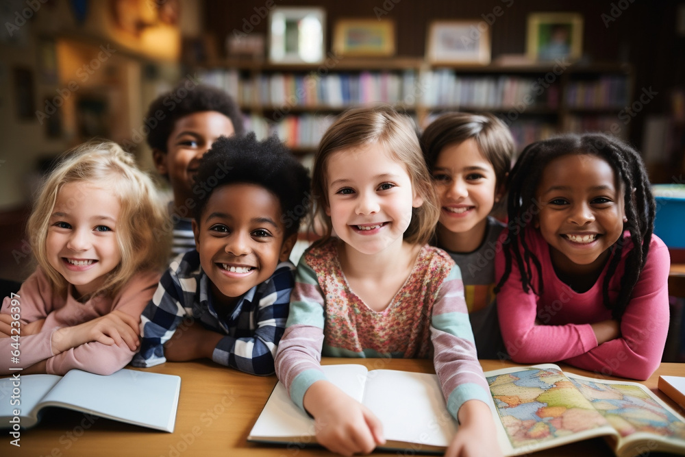 Happy diverse kids in the classroom of an elementary school, diversity Happy diverse kids in the classroom of an elementary school, diversity