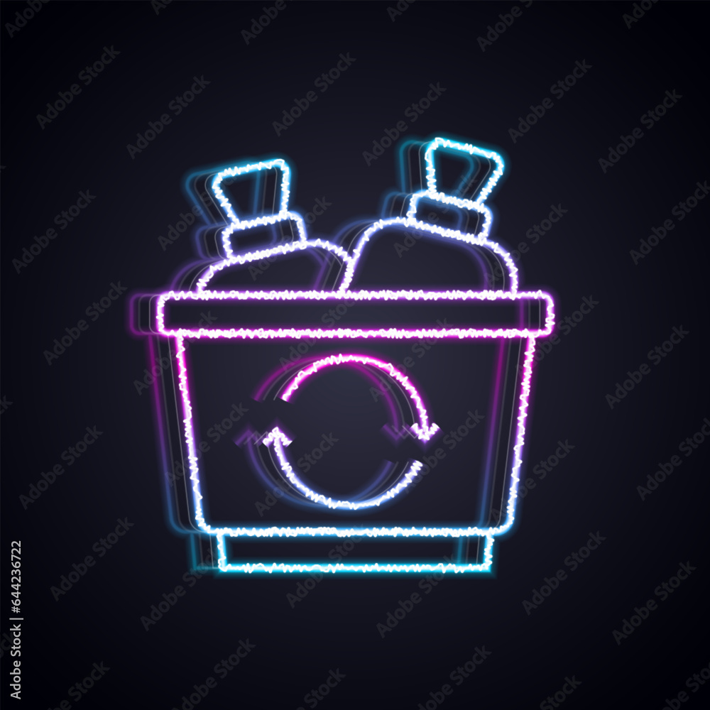 Glowing neon line Recycle bin with recycle symbol icon isolated on black background. Trash can icon. Garbage bin sign. Recycle basket sign. Vector