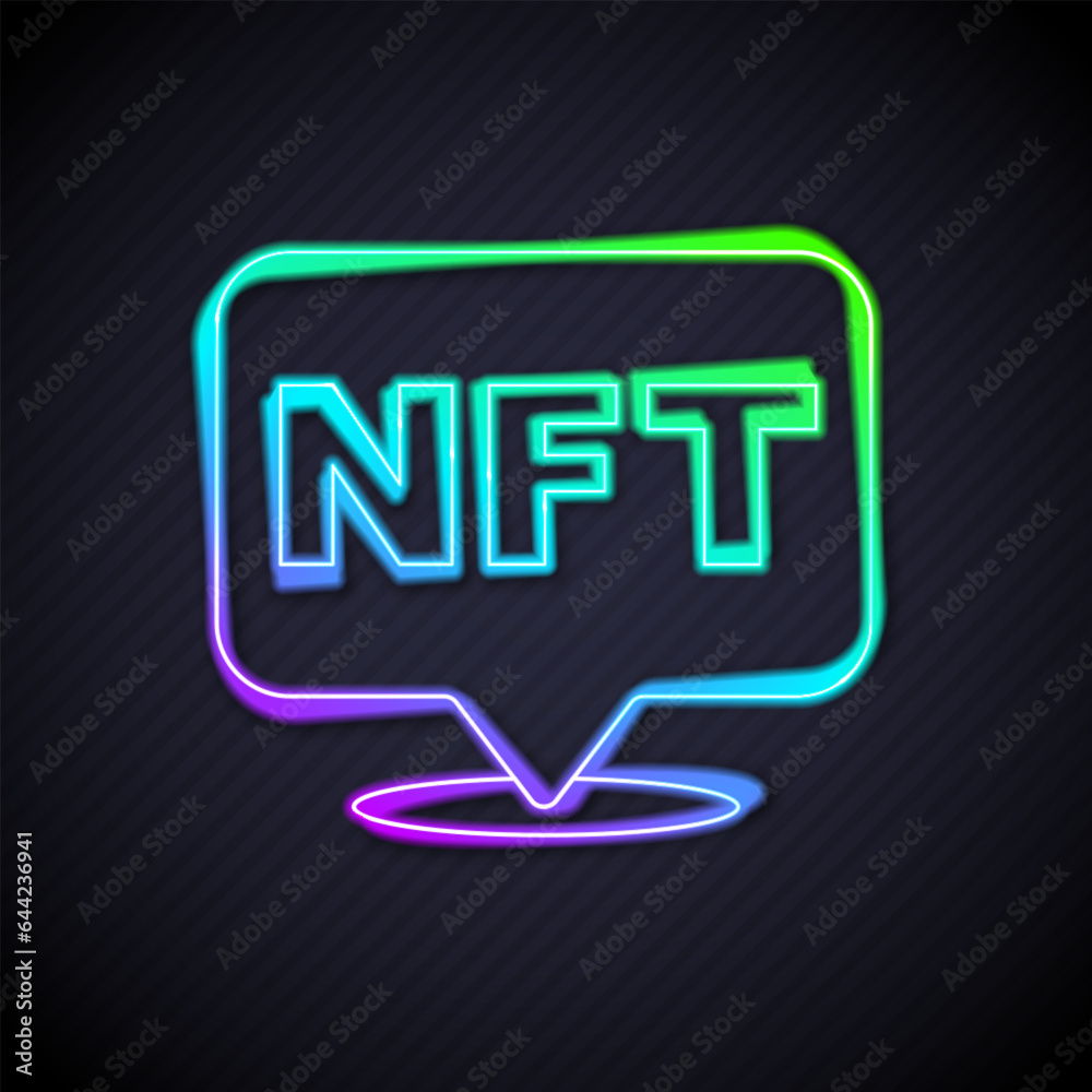 Glowing neon line NFT Digital crypto art icon isolated on black background. Non fungible token. Vector Glowing neon line NFT Digital crypto art icon isolated on black background. Non fungible token. Vector