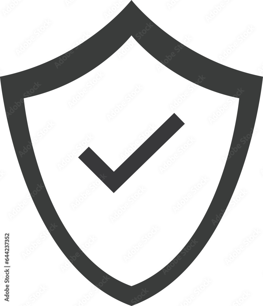 Safe protection logo - shield and black check mark or tick symbol. Defense, security and safety vector icon. Safe protection logo - shield and black check mark or tick symbol. Defense, security and safety vector icon.