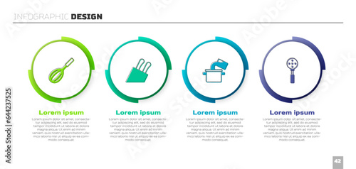 Set Kitchen whisk, Knife, Cooking pot and Spatula. Business infographic template. Vector