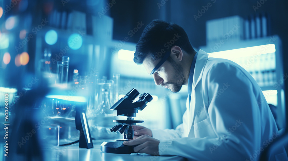 scientist in laboratory using microscope scientist in laboratory using microscope