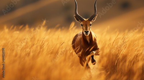 red deer running in wheat field © Daniel