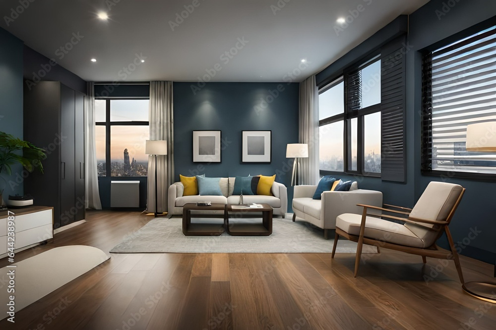 Fototapeta premium modern living room with fireplace