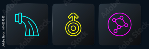 Set line Aquarius zodiac, Great Bear constellation and Symbol Uranus. Black square button. Vector