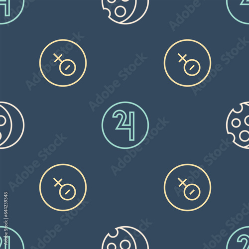 Set line Eclipse of the sun, Venus symbol and Symbol Jupiter on seamless pattern. Vector