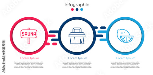Set line Sauna, brush and Lemon. Business infographic template. Vector