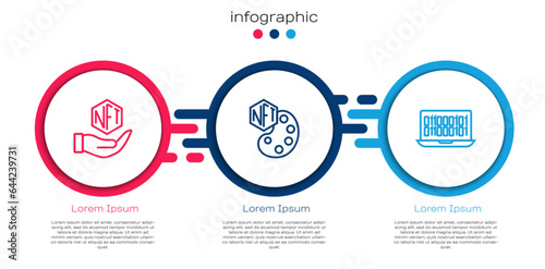 Set line NFT Digital crypto art, and Binary code. Business infographic template. Vector