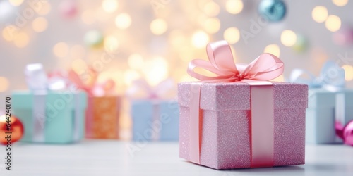 Merry Christmas and Happy new year. Festive background with gift boxes. Christmas gift box © megavectors