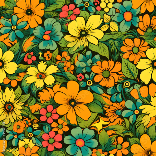 Retro colorful flowers seamless pattern  floral background wallpaper