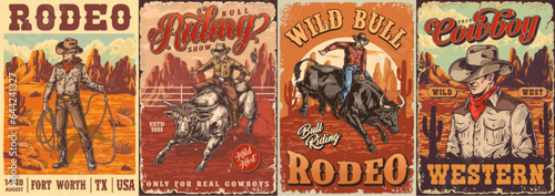 Cowboy rodeo set flyers colorful