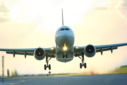 Civil airplane is taking off or landing, travel trip vacation