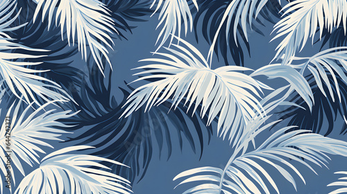 a tropical blue pattern with white leaves