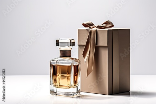 Bottle and box of perfume isolated on white High quality photo