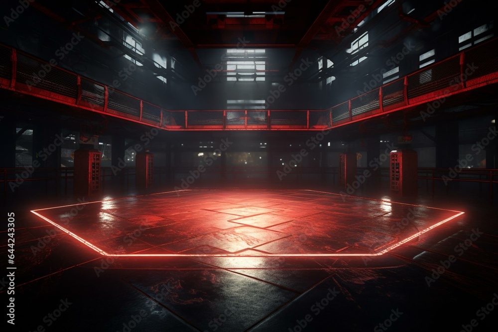 Grid-lit MMA arena for intense battles. Generative AI